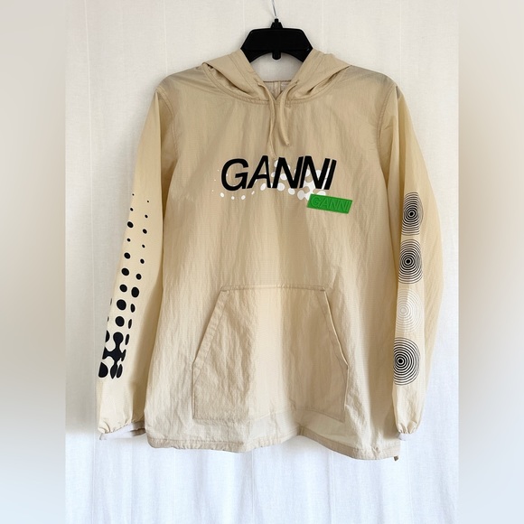 GANNI Beige Light Tech Hoodie & Drawstring Pants - Designer workout set- Size M - Picture 2 of 12